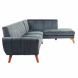 Poundex 2-Piece Velvet Sectional Sofa with Curved Armrest in Dark Gray