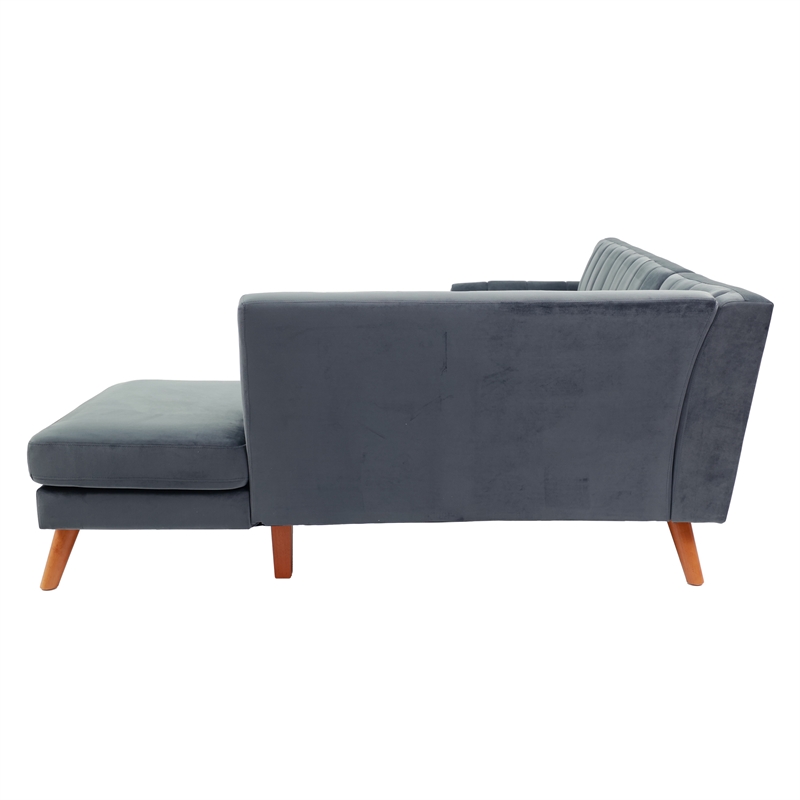 Poundex 2-Piece Velvet Sectional Sofa with Curved Armrest in Dark Gray