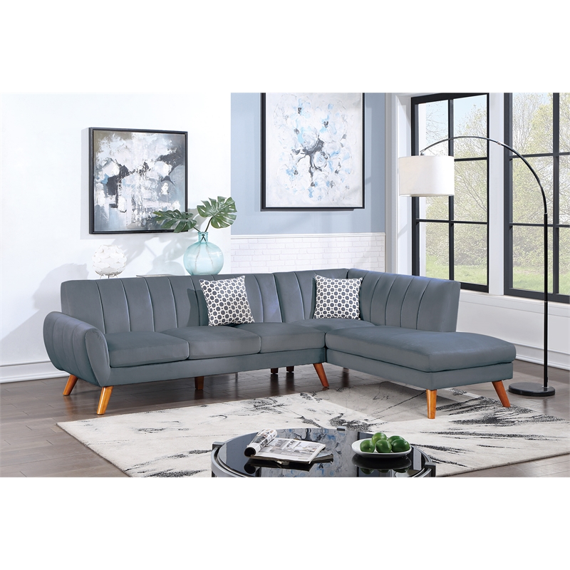 Poundex 2-Piece Velvet Sectional Sofa with Curved Armrest in Dark Gray