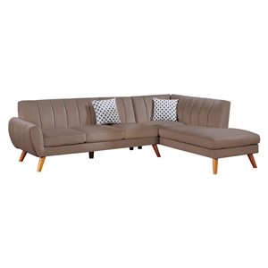 Poundex 2-Piece Velvet Sectional Sofa with Curved Armrest in Light Brown