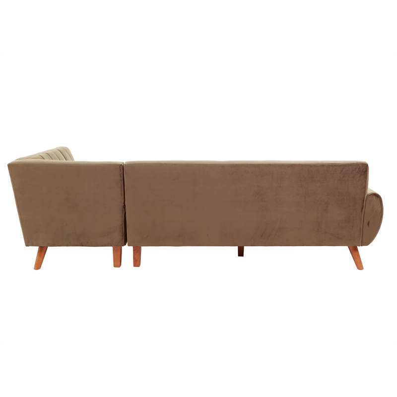 Poundex 2-Piece Velvet Sectional Sofa with Curved Armrest in Light Brown