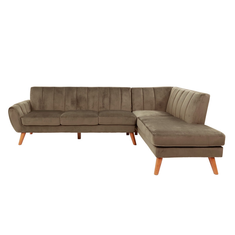 Poundex 2-Piece Velvet Sectional Sofa with Curved Armrest in Light Brown
