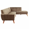 Poundex 2-Piece Velvet Sectional Sofa with Curved Armrest in Light Brown
