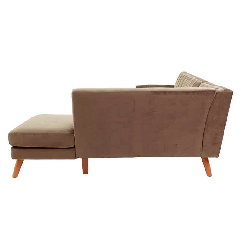 Poundex 2-Piece Velvet Sectional Sofa with Curved Armrest in Light Brown