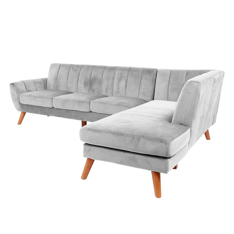 Poundex 2-Piece Velvet Sectional Sofa with Curved Armrest in Light Gray