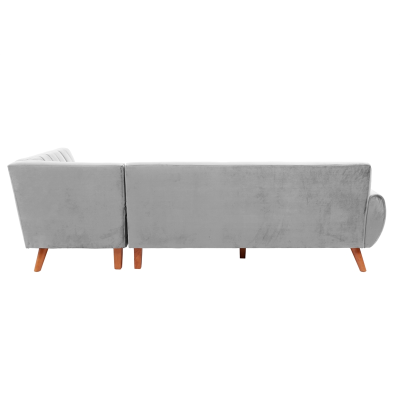 Poundex 2-Piece Velvet Sectional Sofa with Curved Armrest in Light Gray