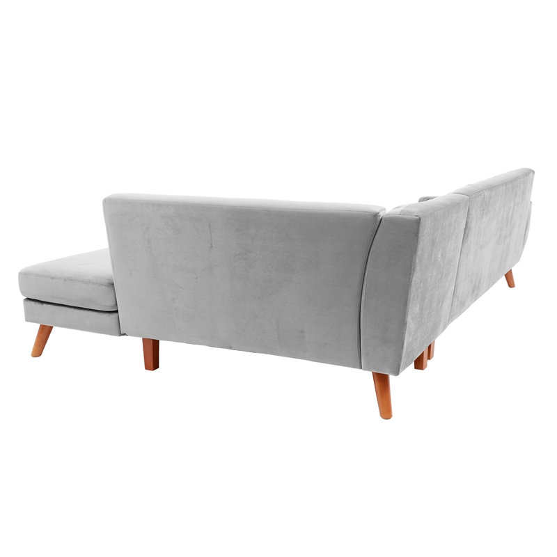 Poundex 2-Piece Velvet Sectional Sofa with Curved Armrest in Light Gray
