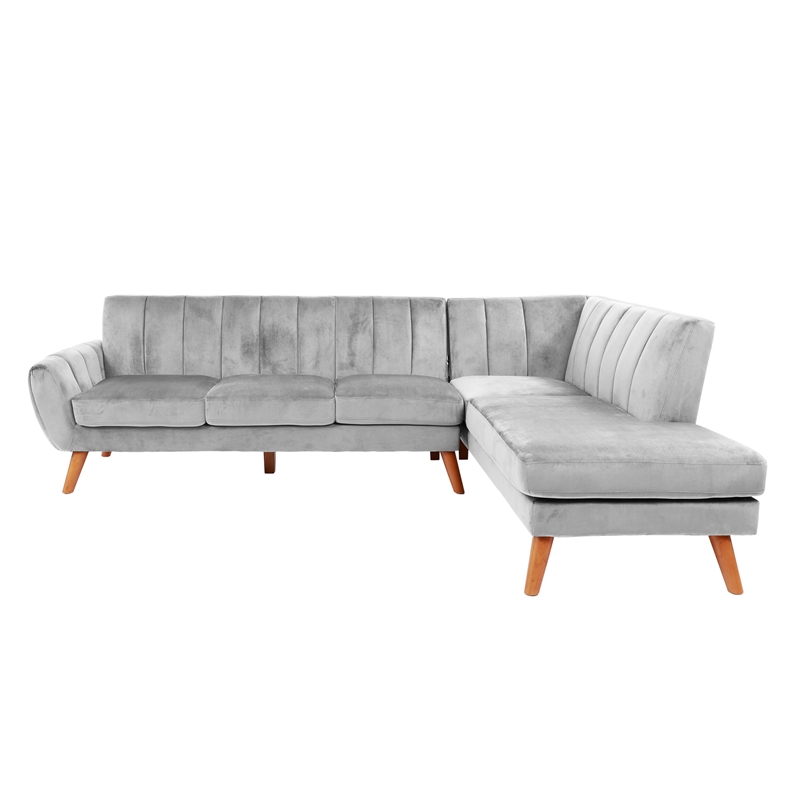 Poundex 2-Piece Velvet Sectional Sofa with Curved Armrest in Light Gray