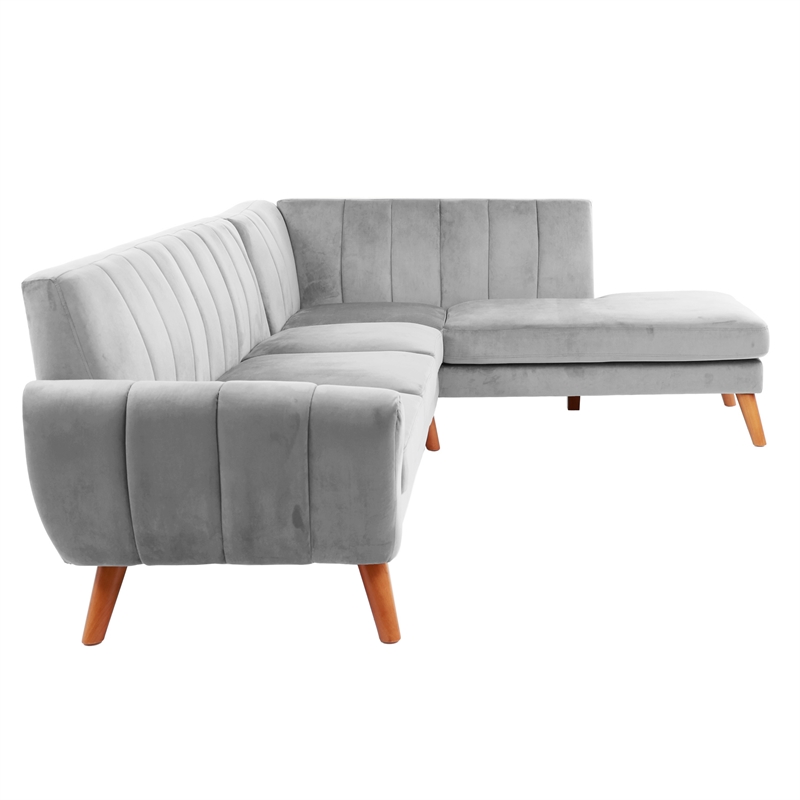 Poundex 2-Piece Velvet Sectional Sofa with Curved Armrest in Light Gray