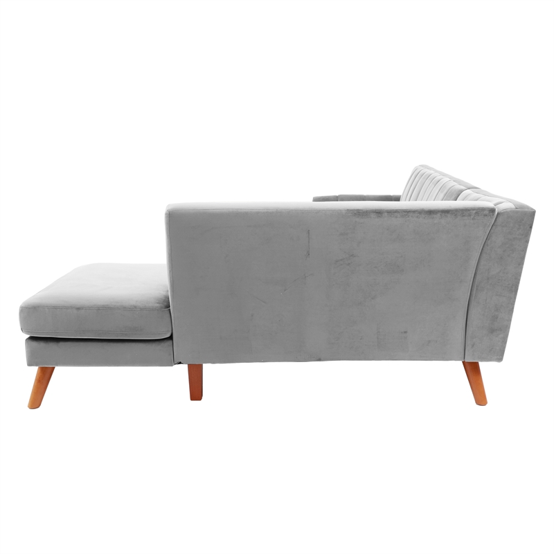Poundex 2-Piece Velvet Sectional Sofa with Curved Armrest in Light Gray