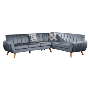 Poundex 2-Piece Upholstered Velvet Sectional Sofa in Dark Gray