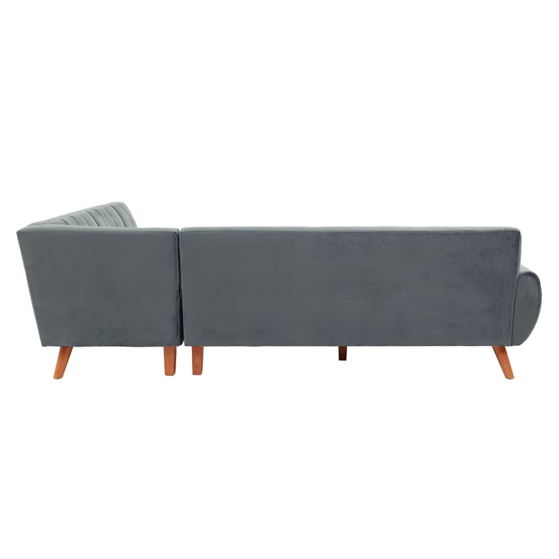 Poundex 2-Piece Upholstered Velvet Sectional Sofa in Dark Gray