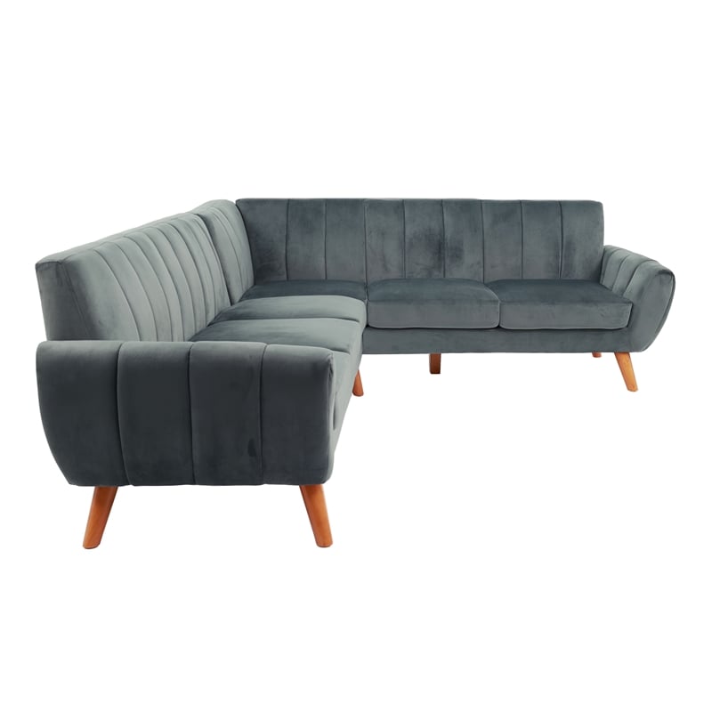 Poundex 2-Piece Upholstered Velvet Sectional Sofa in Dark Gray