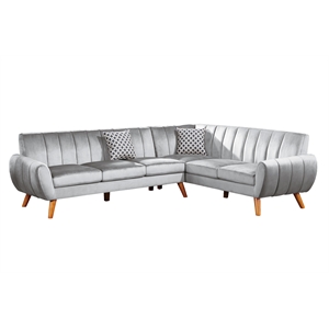 Poundex 2-Piece Upholstered Velvet Sectional Sofa in Light Gray
