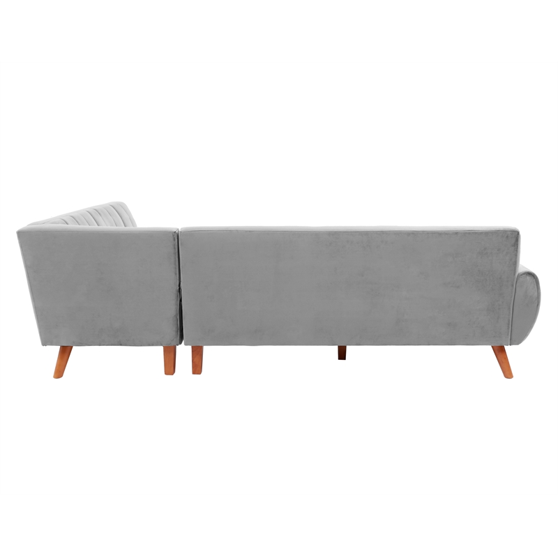 Poundex 2-Piece Upholstered Velvet Sectional Sofa in Light Gray