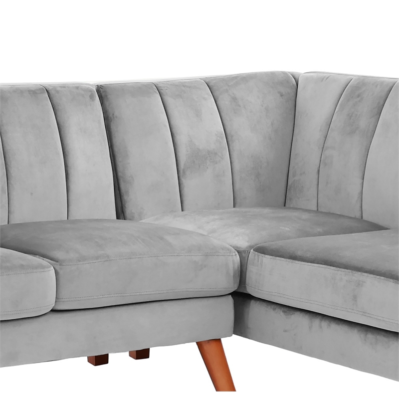Poundex 2-Piece Upholstered Velvet Sectional Sofa in Light Gray