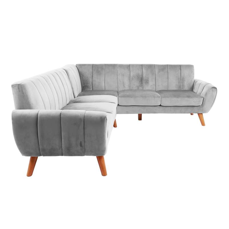 Poundex 2-Piece Upholstered Velvet Sectional Sofa in Light Gray