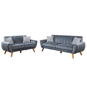 Poundex 2-Piece Upholstered Velvet Sofa with Angled Legs in Dark Gray