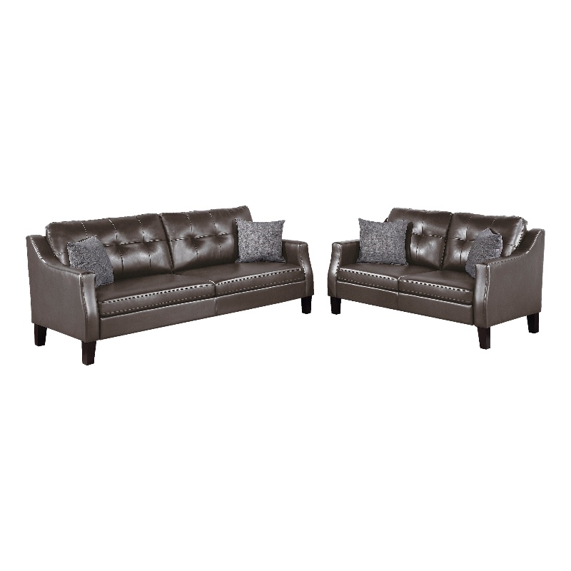 Poundex  Furniture  Gel  Leatherette Two  Piece  Sofa in Gray