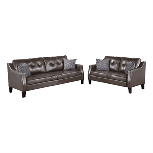 Poundex  Furniture  Gel  Leatherette Two  Piece  Sofa in Gray