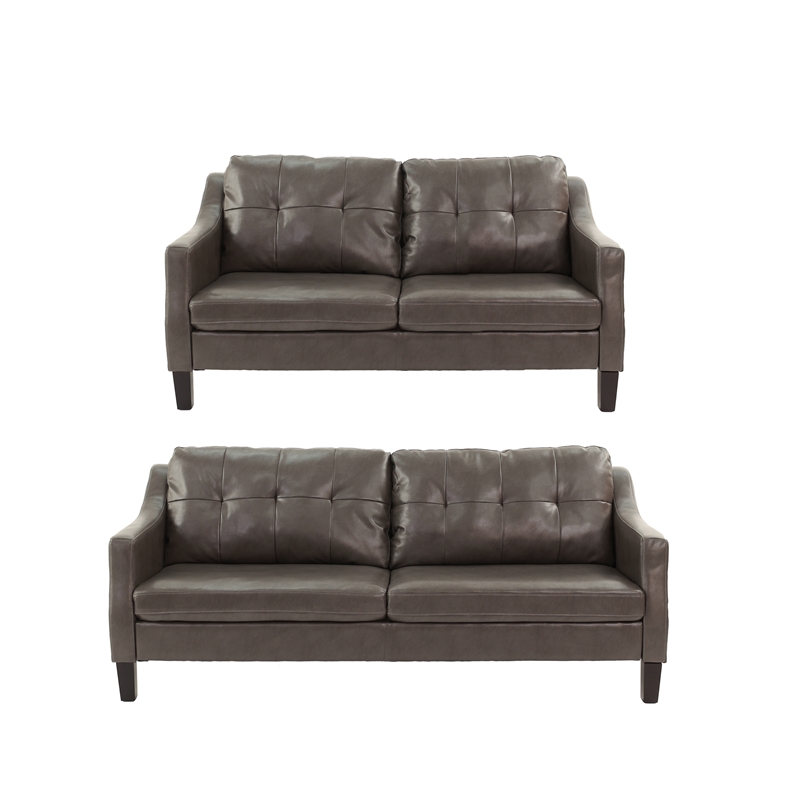Poundex  Furniture  Gel  Leatherette Two  Piece  Sofa in Gray