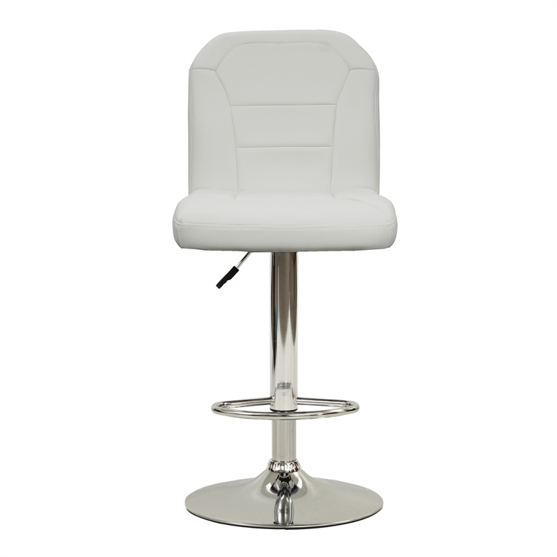Poundex Adjustable Height & Swivel Barstool 2 Piece in White Faux Leather