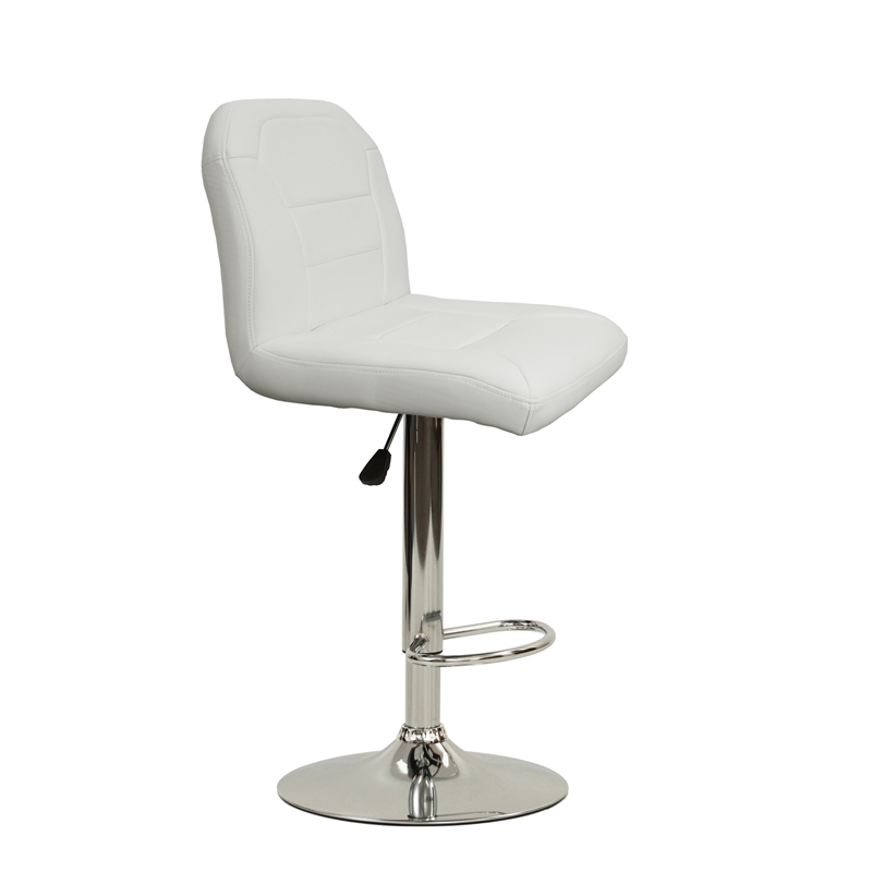 Poundex Adjustable Height & Swivel Barstool 2 Piece in White Faux Leather