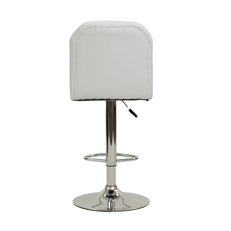 Poundex Adjustable Height & Swivel Barstool 2 Piece in White Faux Leather