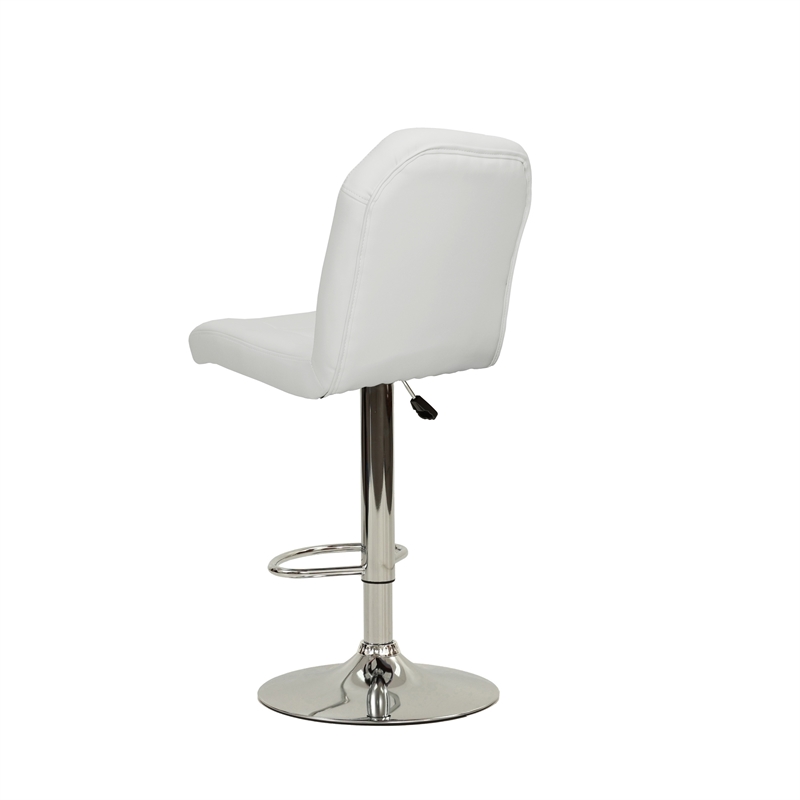 Poundex Adjustable Height & Swivel Barstool 2 Piece in White Faux Leather