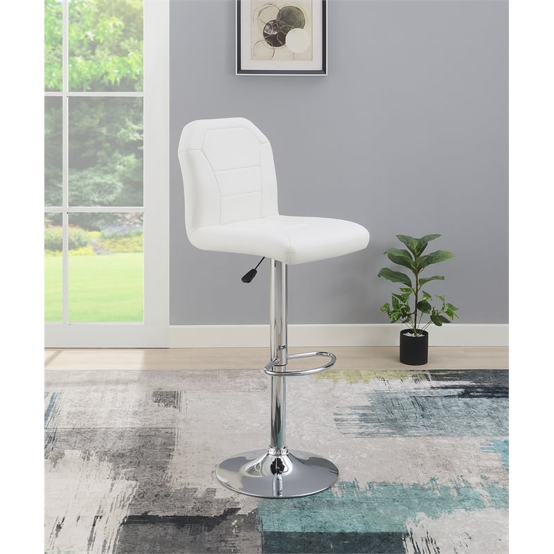 Poundex Adjustable Height & Swivel Barstool 2 Piece in White Faux Leather