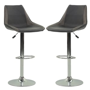 Poundex Adjustable Height & Swivel Barstool 2 Piece in Ebony Faux Leather