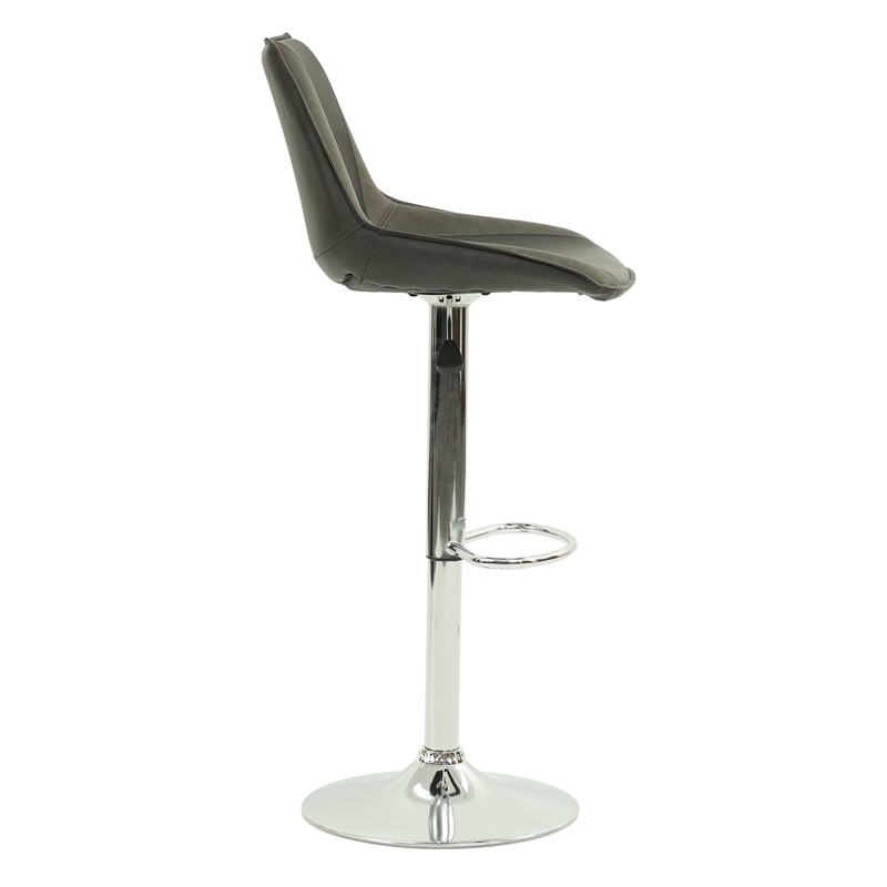 Poundex Adjustable Height & Swivel Barstool 2 Piece in Ebony Faux Leather