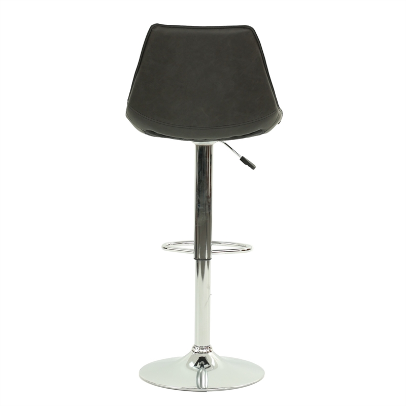 Poundex Adjustable Height & Swivel Barstool 2 Piece in Ebony Faux Leather