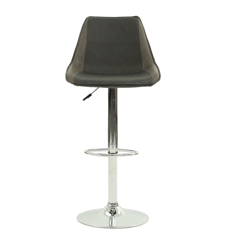 Poundex Adjustable Height & Swivel Barstool 2 Piece in Ebony Faux Leather