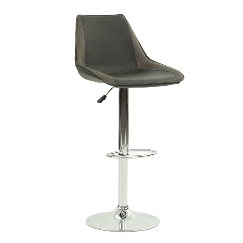 Poundex Adjustable Height & Swivel Barstool 2 Piece in Ebony Faux Leather