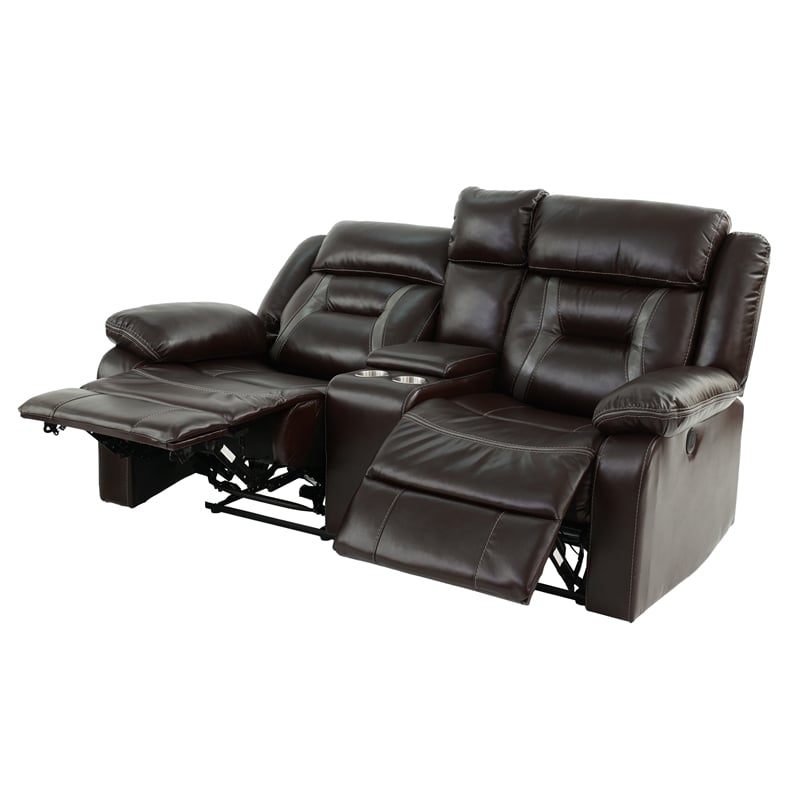 Poundex Furniture Gel Leatherette Loveseat Recliner in Dark Brown