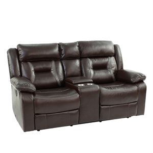 Poundex Furniture Gel Leatherette Loveseat Recliner in Dark Brown
