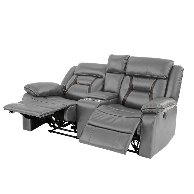 Poundex Furniture Two Seater Gel Leatherette Loveseat Recliner in Gray
