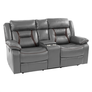 Poundex Furniture Two Seater Gel Leatherette Loveseat Recliner in Gray