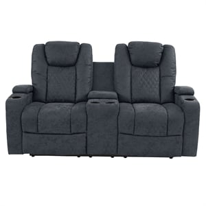 Poundex Furniture Breathable Leatherette Loveseat Recliner in Ink Blue