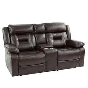 Poundex Furniture Gel Leatherette Loveseat Recliner in Dark Brown