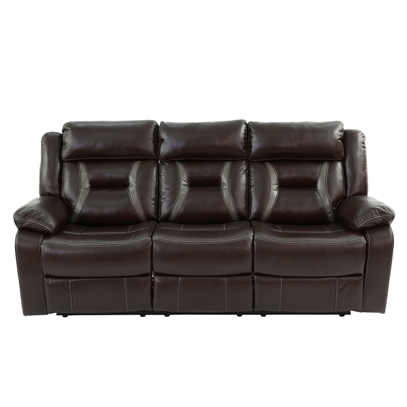 Poundex Furniture Gel Leatherette Sofa Recliner in Dark Brown