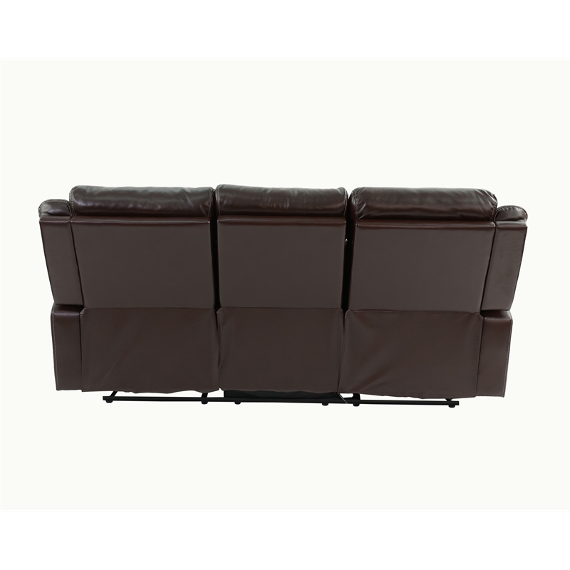 Poundex Furniture Gel Leatherette Sofa Recliner in Dark Brown