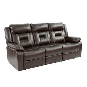 Poundex Furniture Gel Leatherette Sofa Recliner in Dark Brown