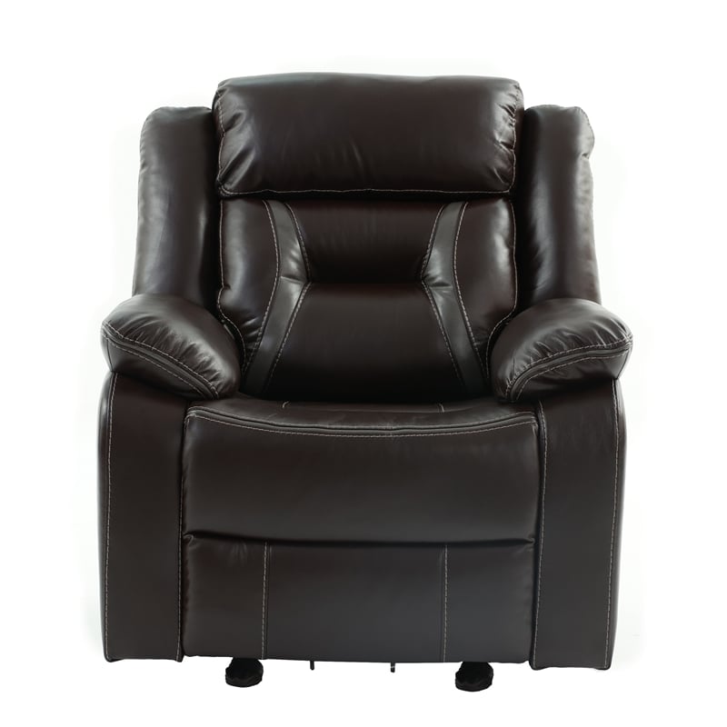 Poundex Furniture Manual Singl Seat Gel Leatherette Recliner in Dark Brown