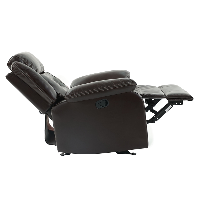 Poundex Furniture Manual Singl Seat Gel Leatherette Recliner in Dark Brown