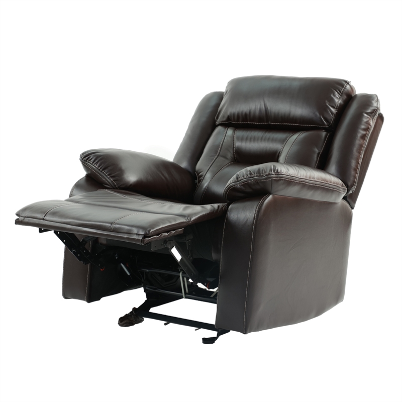 Poundex Furniture Manual Singl Seat Gel Leatherette Recliner in Dark Brown
