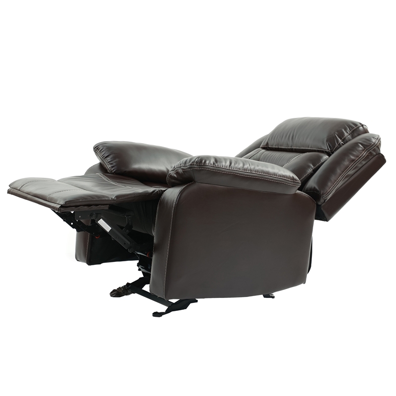 Poundex Furniture Manual Singl Seat Gel Leatherette Recliner in Dark Brown