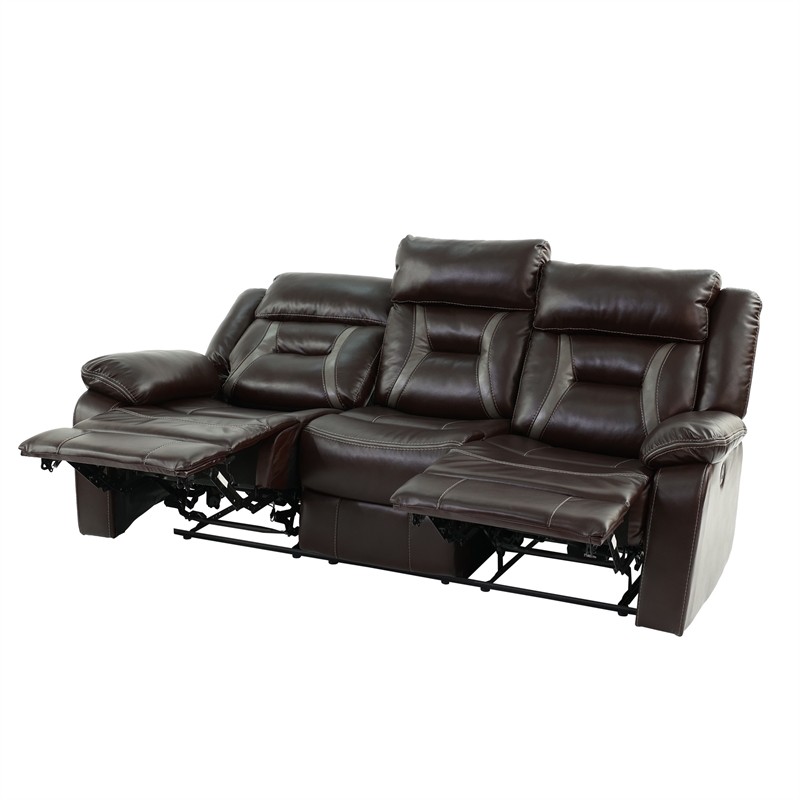 Poundex  Furniture  Gel  Leatherette  Sofa  Recliner  in  Dark Brown