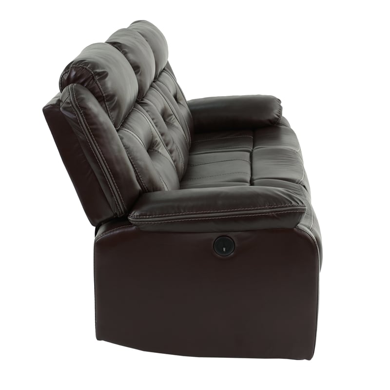 Poundex  Furniture  Gel  Leatherette  Sofa  Recliner  in  Dark Brown